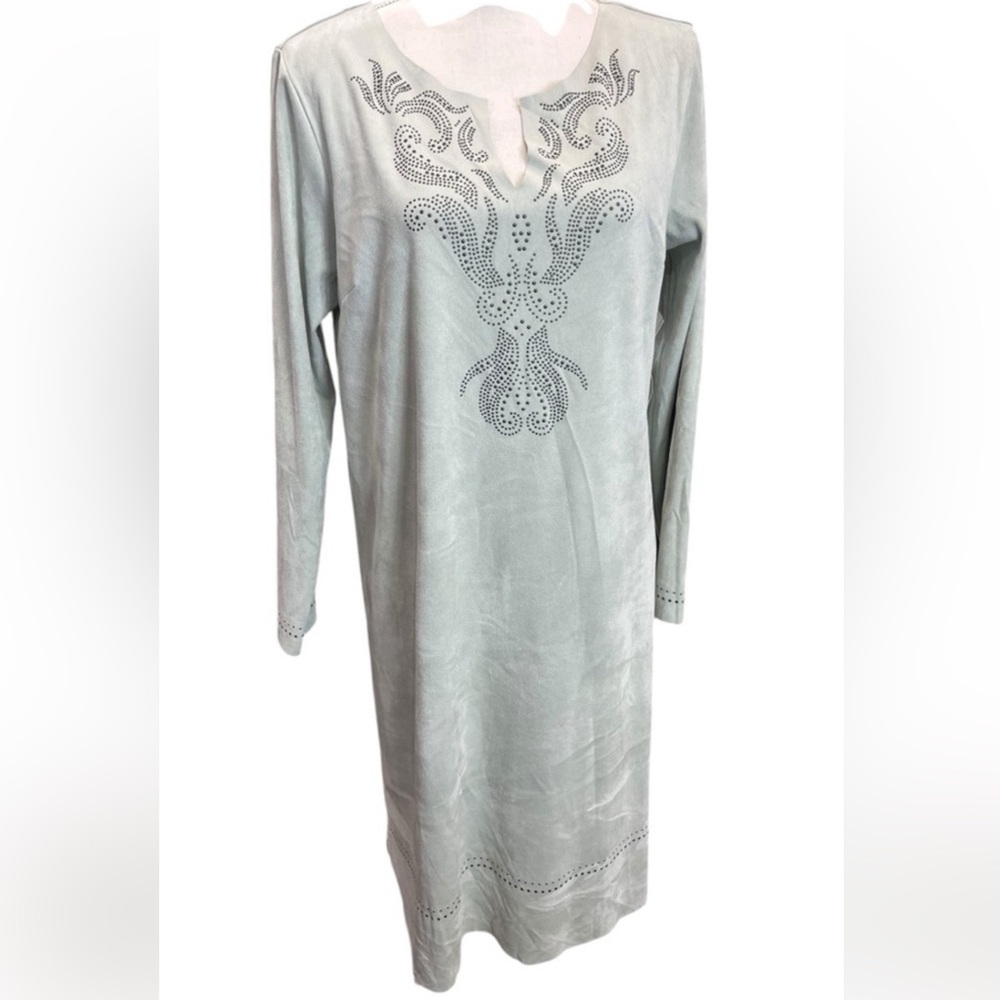 Soft Surroundings Sage Green Velvet Embellished Long Sleeve Dress Medium NWT - Picture 10 of 12